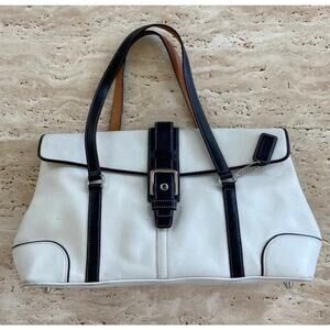 Authentic Coach Hampton Leather Handbag, White & Black, Vintage
